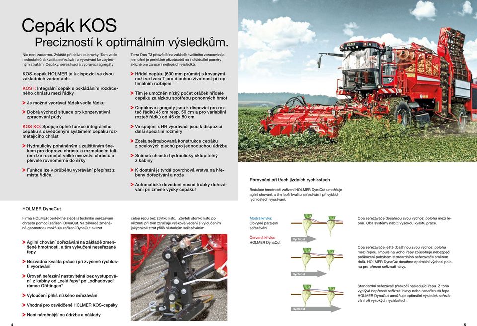 KOS-cepák HOLMER je k dispozici ve dvou základních variantách: KOS I: Integrální cepák s odkládáním rozdrceného chrástu mezi řádky Je možné vyorávat řádek vedle řádku Dobrá výchozí situace pro