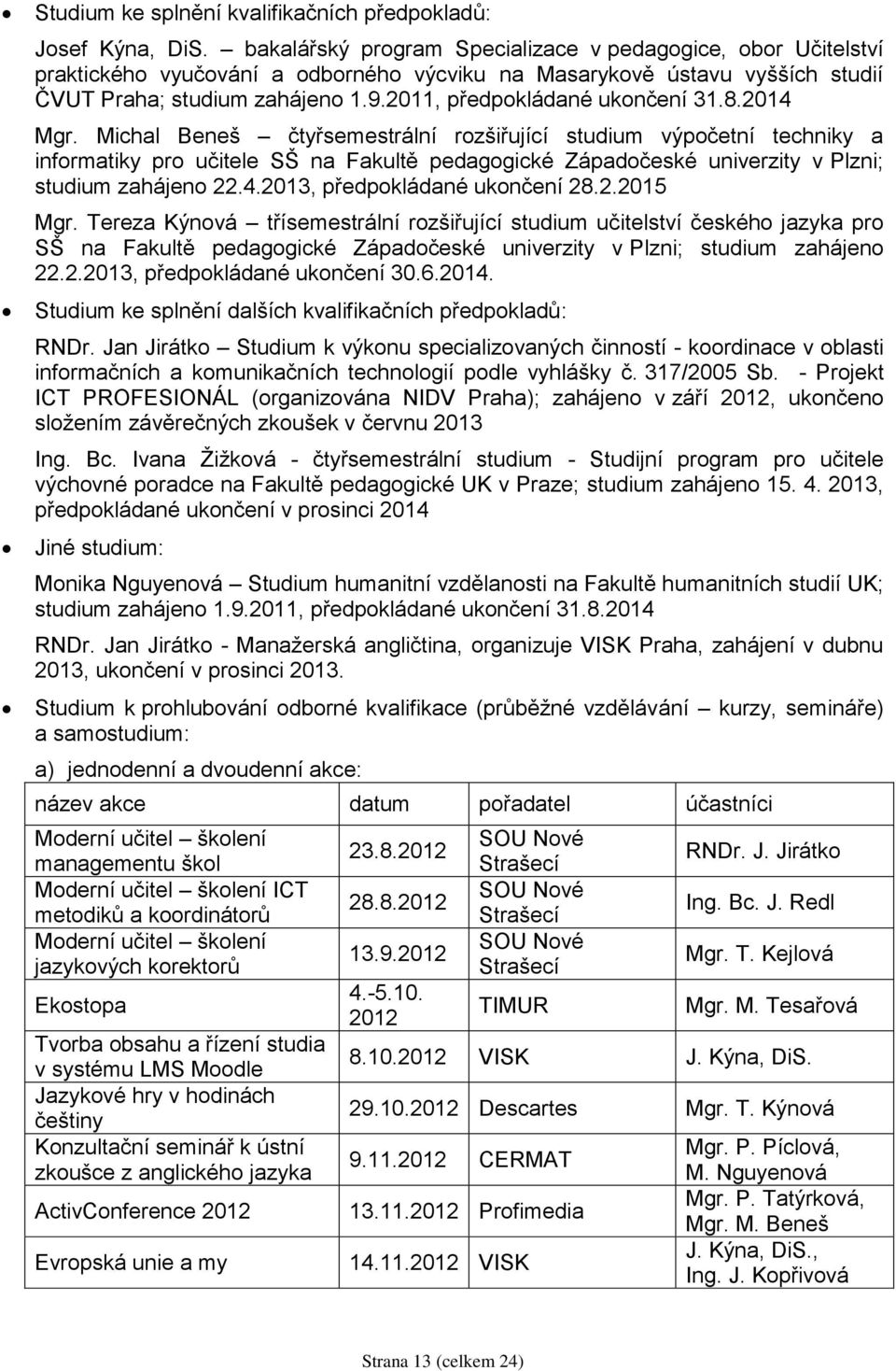 2011, předpokládané ukončení 31.8.2014 Mgr.