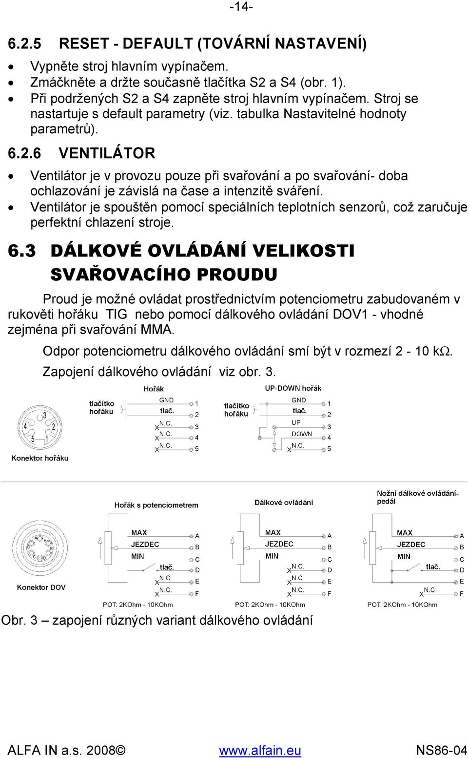 6 VENTILÁTOR Ventilátor je v provozu pouze při svařování a po svařování- doba ochlazování je závislá na čase a intenzitě sváření.