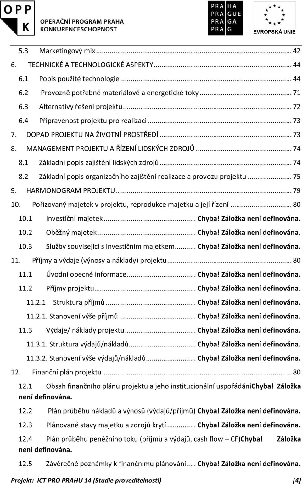 .. 74 8.2 Základní popis organizačního zajištění realizace a provozu projektu... 75 9. HARMONOGRAM PROJEKTU... 79 10. Pořizovaný majetek v projektu, reprodukce majetku a její řízení... 80 10.