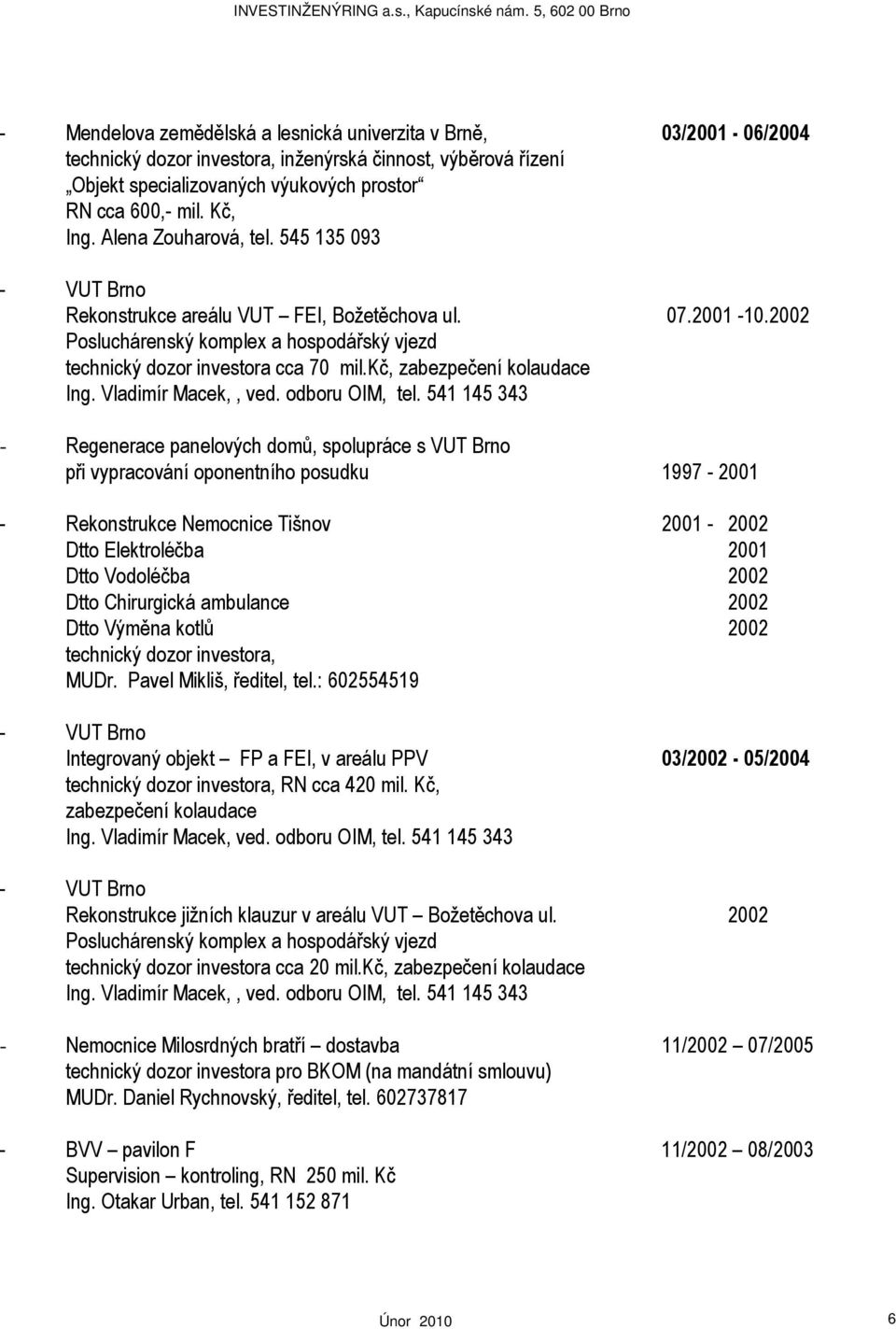 kč, zabezpečení kolaudace Ing. Vladimír Macek,, ved. odboru OIM, tel.