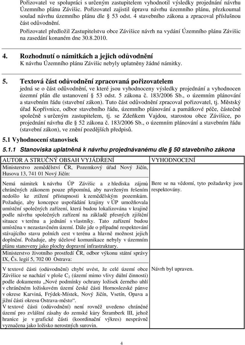 Pořizovatel předložil Zastupitelstvu obce Závišice návrh na vydání Územního plánu Závišic na zasedání konaném dne 30.8.2010. 4.