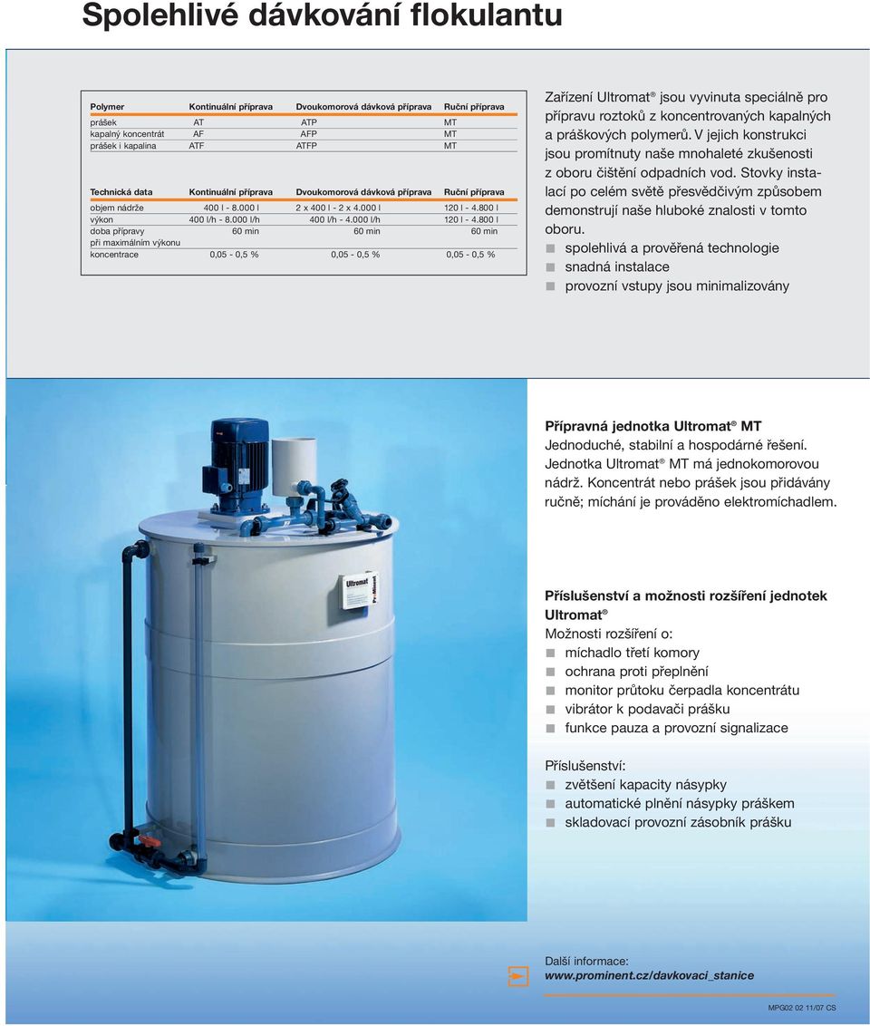 800 l doba přípravy 60 min 60 min 60 min při maximálním výkonu koncentrace 0,05-0,5 % 0,05-0,5 % 0,05-0,5 % Zařízení Ultromat jsou vyvinuta speciálně pro přípravu roztoků z koncentrovaných kapalných