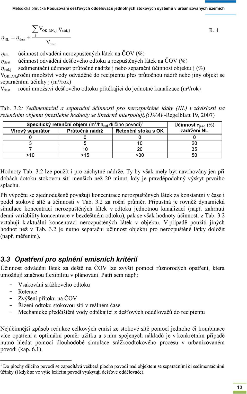 účinnost objektu j (%) V OK,DN,j roční mnoţství vody odváděné do recipientu přes prŧtočnou nádrţ nebo jiný objekt se separačními účinky j (m³/rok) V dest roční mnoţství dešťového odtoku přitékající