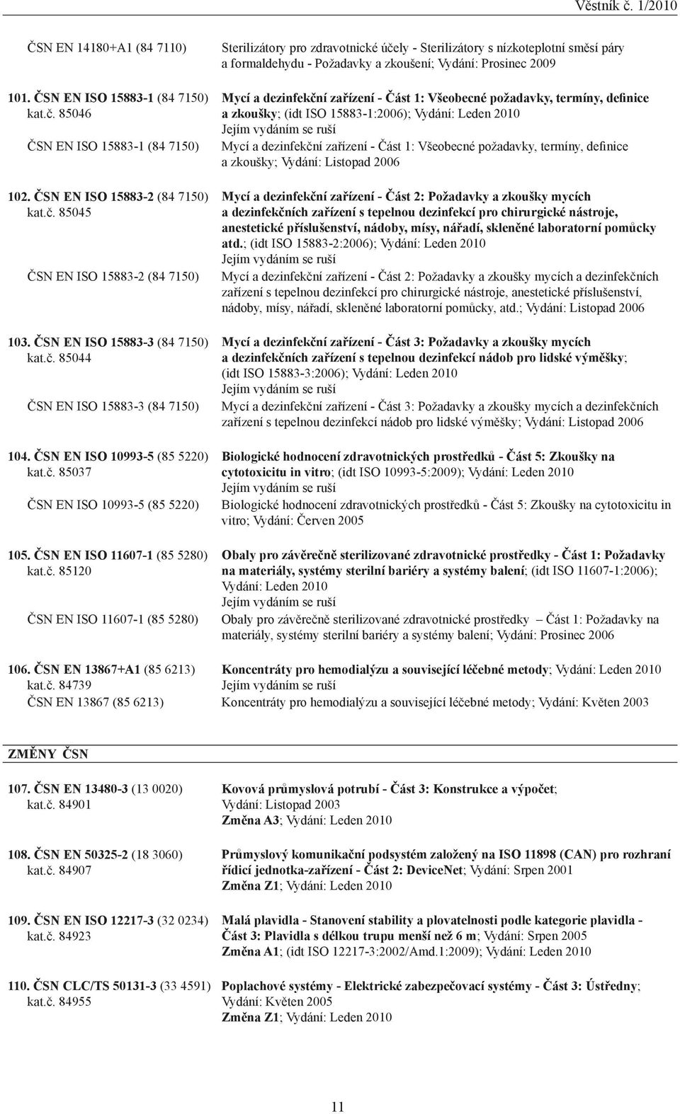 85044 ČSN EN ISO 15883-3 (84 7150) 104. ČSN EN ISO 10993-5 (85 5220) kat.č.