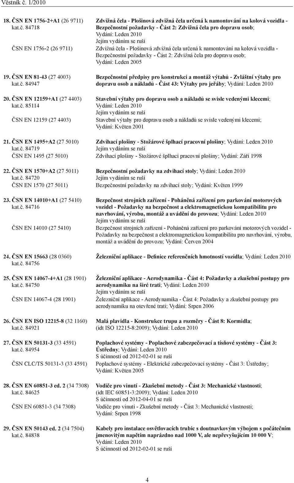 čela - Plošinová zdvižná čela určená k namontování na kolová vozidla - Bezpečnostní požadavky - Část 2: Zdvižná čela pro dopravu osob; Vydání: Leden 2005 19. ČSN EN 81-43 (27 4003) kat.č. 84947 20.