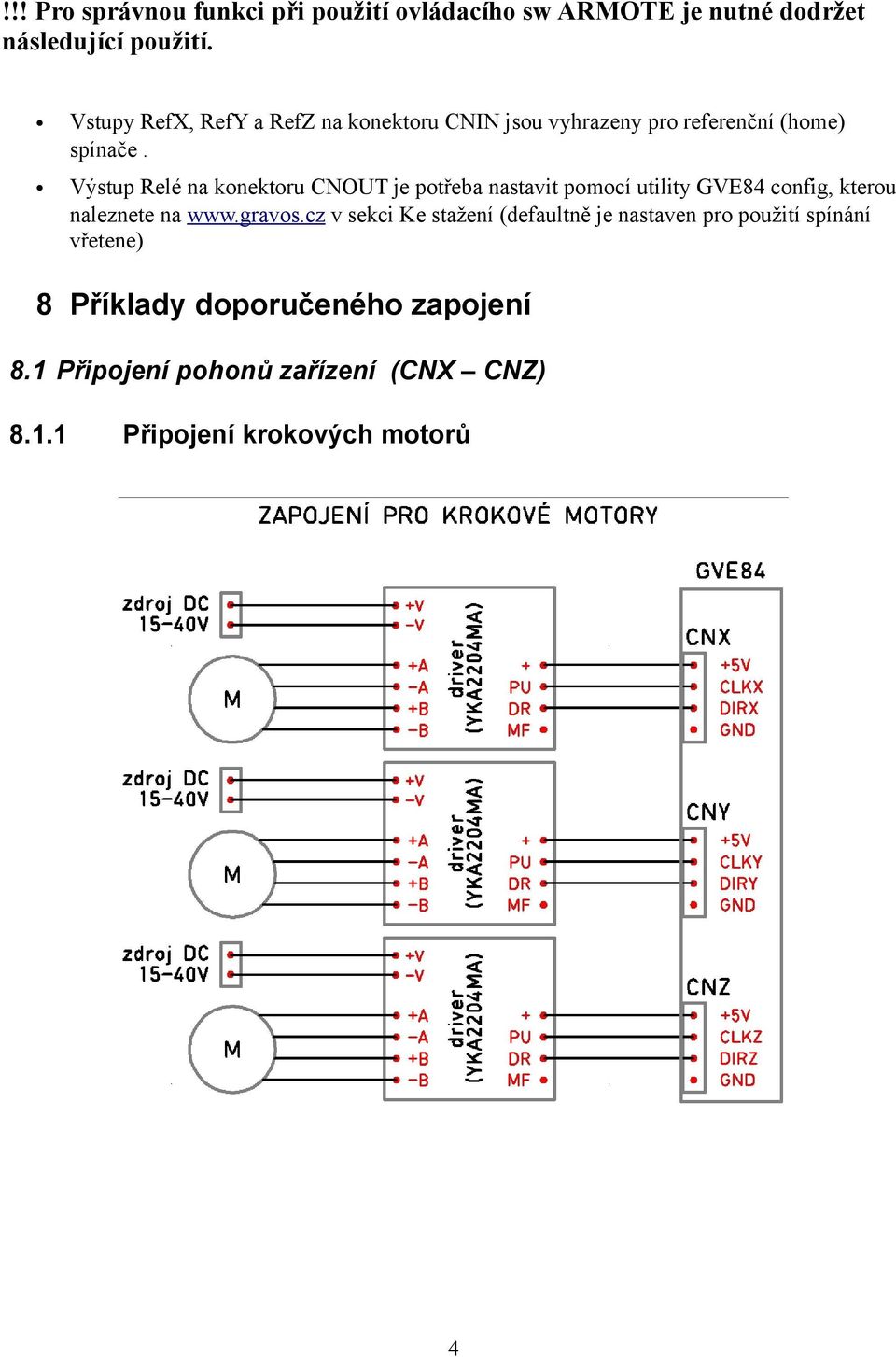 Výstup Relé na konektoru CNOUT je potřeba nastavit pomocí utility GVE84 config, kterou naleznete na www.gravos.