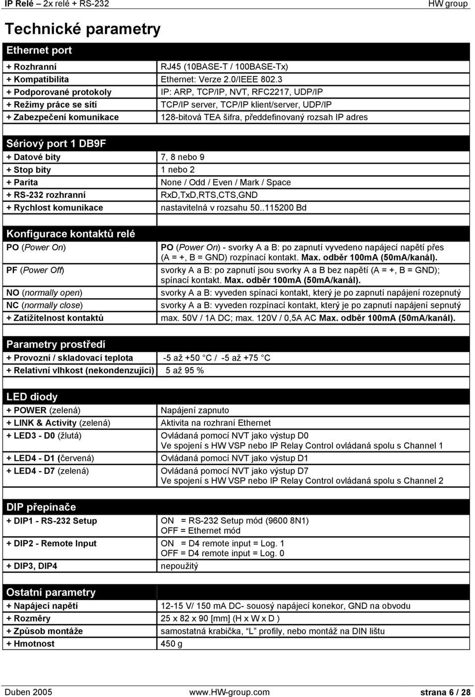 IP adres Sériový port 1 DB9F + Datové bity 7, 8 nebo 9 + Stop bity 1 nebo 2 + Parita None / Odd / Even / Mark / Space + RS-232 rozhranní RxD,TxD,RTS,CTS,GND + Rychlost komunikace nastavitelná v