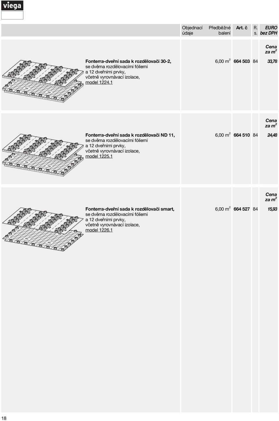 1 6,00 m 2 664 503 84 33,78 Cena za m 2 Fonterra-dveřní sada k rozdělovači ND 11, se dvěma rozdělovacími fóliemi a 12 dveřními