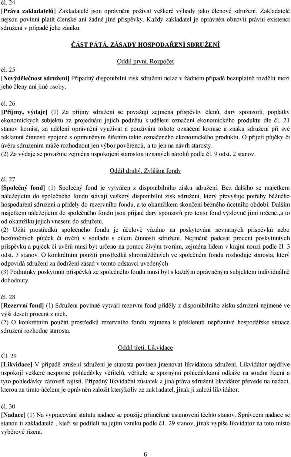 25 [Nevýdělečnost sdružení] Případný disponibilní zisk sdružení nelze v žádném případě bezúplatně rozdělit mezi jeho čle