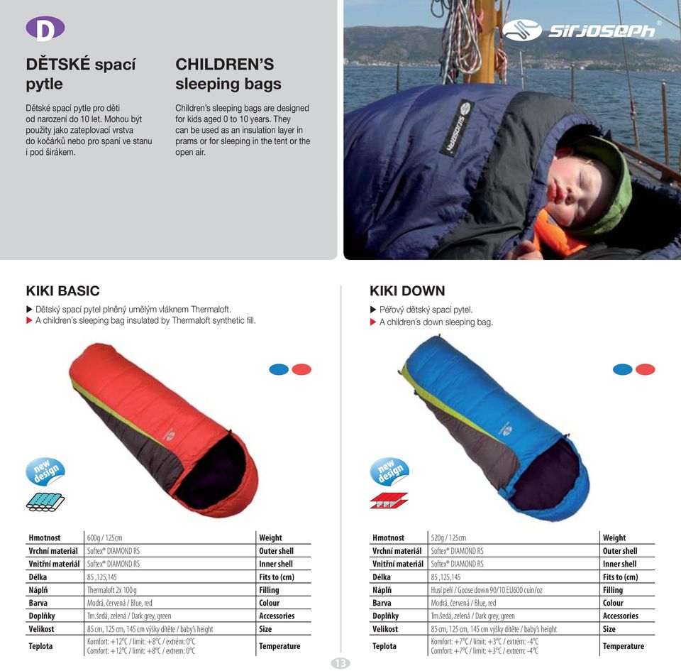 KIKI BASIC Dětský spací pytel plněný umělým vláknem Thermaloft. A children s sleeping bag insulated by Thermaloft synthetic fi ll. KIKI DOWN Péřový dětský spací pytel. A children s down sleeping bag.