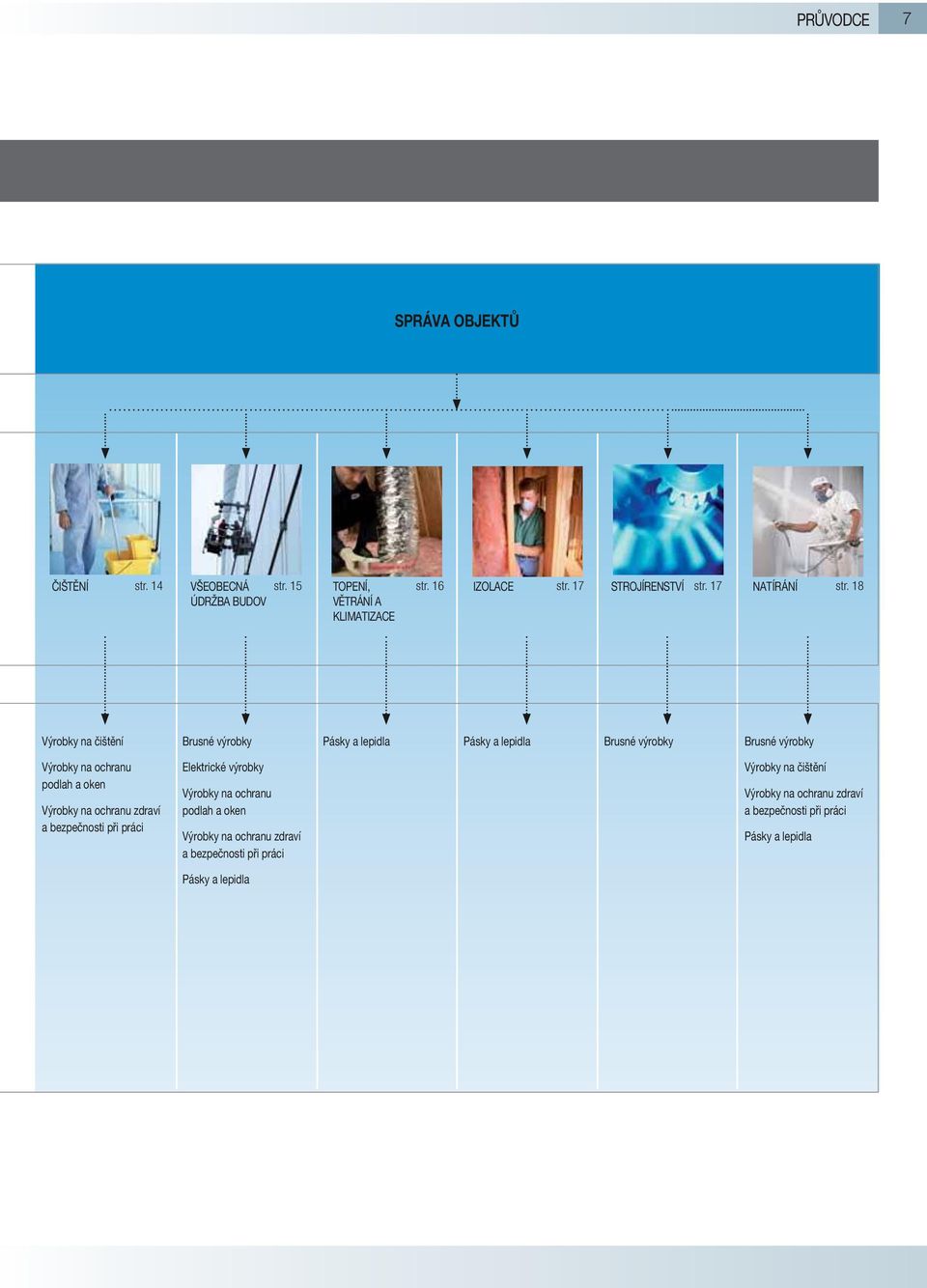 18 Výrobky na čištění Výrobky na ochranu podlah a oken Výrobky na ochranu zdraví a bezpečnosti při práci Brusné výrobky Elektrické