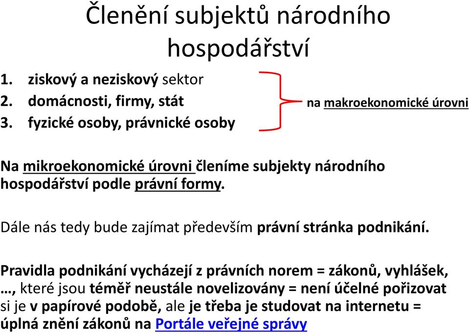 na makroekonomické úrovni Dále nás tedy bude zajímat především právní stránka podnikání.