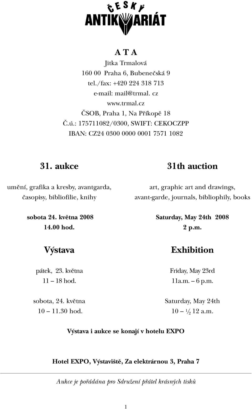 aukce 31th auction umění, grafika a kresby, avantgarda, časopisy, bibliofilie, knihy art, graphic art and drawings, avant-garde, journals, bibliophily, books sobota 24.