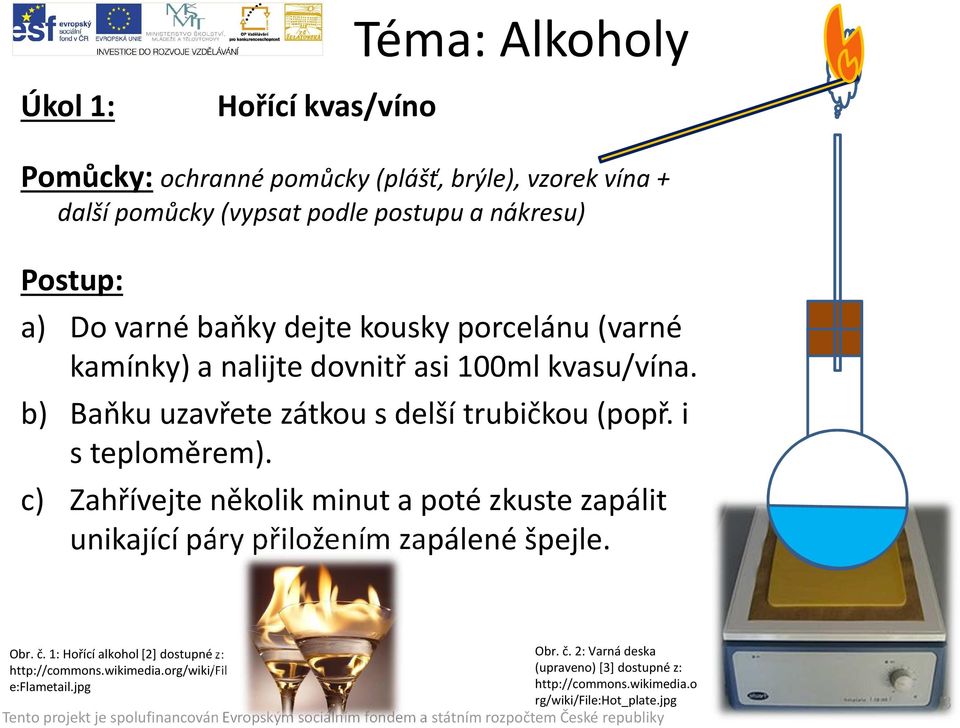 i s teploměrem). c) Zahřívejte několik minut a poté zkuste zapálit unikající páry přiložením zapálené špejle. Obr. č.