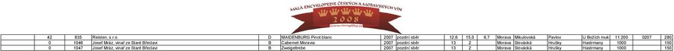 11 200 0207 280 0 1046 Josef Mráz, vinař ze Staré Břeclavi B Cabernet Moravia 2007 pozdní sběr