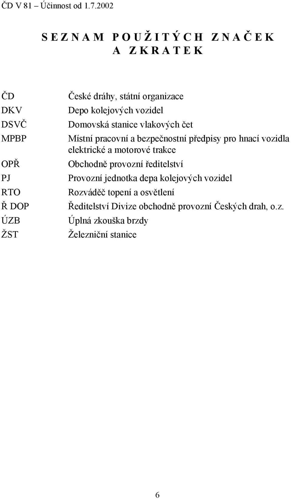 hnací vozidla elektrické a motorové trakce Obchodně provozní ředitelství Provozní jednotka depa kolejových vozidel