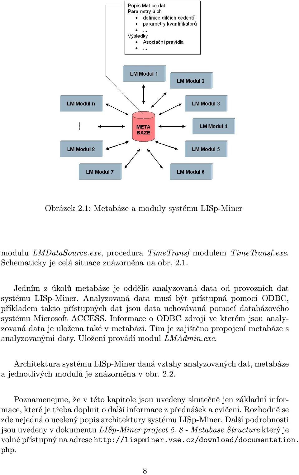 Informace o ODBC zdroji ve kterém jsou analyzovaná data je uložena také v metabázi. Tím je zajištěno propojení metabáze s analyzovanými daty. Uložení provádí modul LMAdmin.exe.