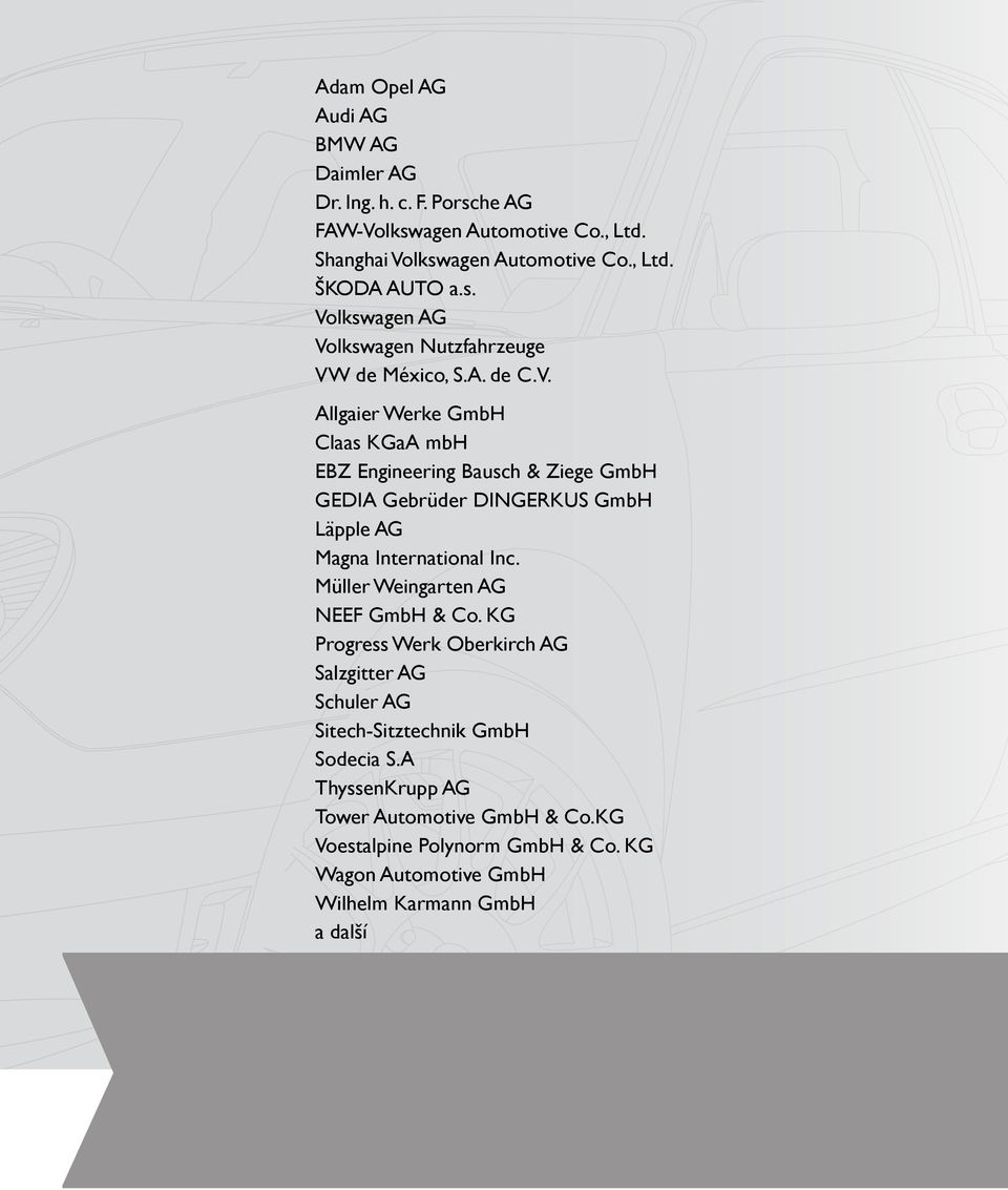 Müller Weingarten AG NEEF GmbH & Co. KG Progress Werk Oberkirch AG Salzgitter AG Schuler AG Sitech-Sitztechnik GmbH Sodecia S.