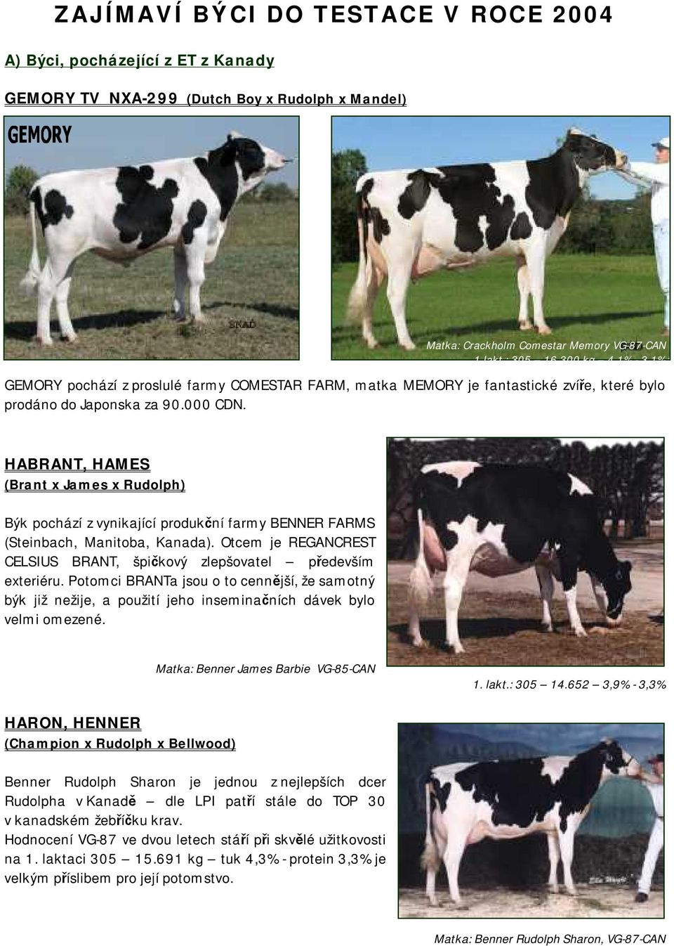 HABRANT, HAMES (Brant x James x Rudolph) Býk pochází z vynikající produkční farmy BENNER FARMS (Steinbach, Manitoba, Kanada).
