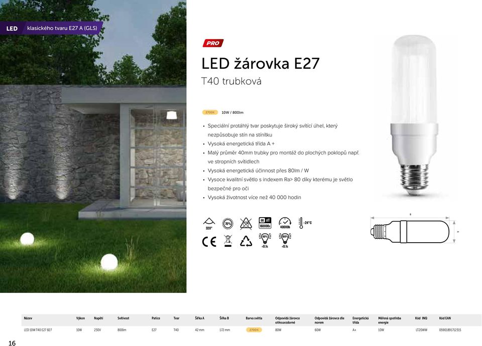 ve stropních svítidlech Vysoká energetická účinnost přes 80lm / W Vysoce kvalitní světlo s indexem Ra> 80 díky kterému je světlo bezpečné pro oči Vysoká životnost více než 40 000 hodin