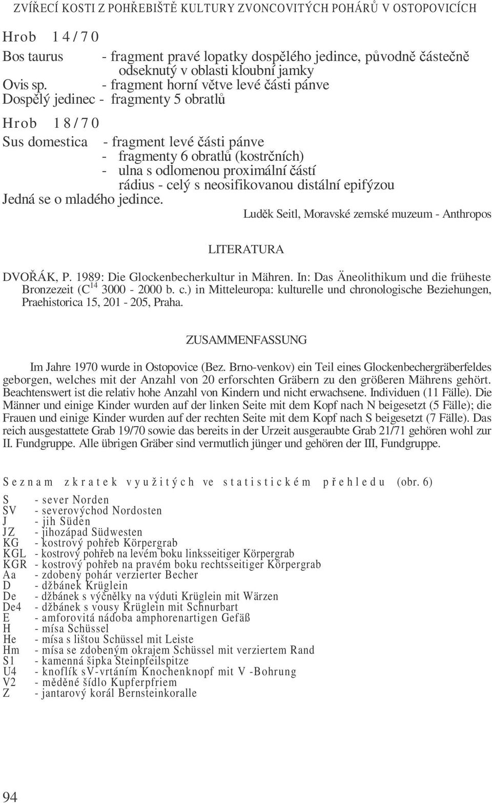 - fragment levé části pánve - fragmenty 6 obratlů (kostrčních) - ulna s odlomenou proximální částí rádius - celý s neosifikovanou distální epifýzou Luděk Seitl, Moravské zemské muzeum - Anthropos