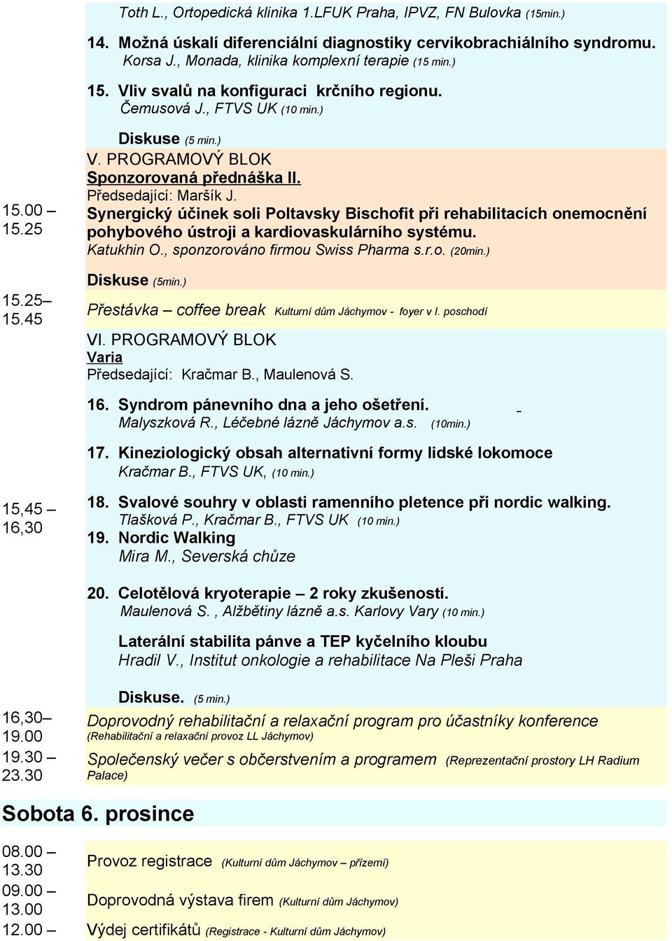 Synergický účinek soli Poltavsky Bischofit při rehabilitacích onemocnění pohybového ústroji a kardiovaskulárního systému. Katukhin O., sponzorováno firmou Swiss Pharma s.r.o. (20min.