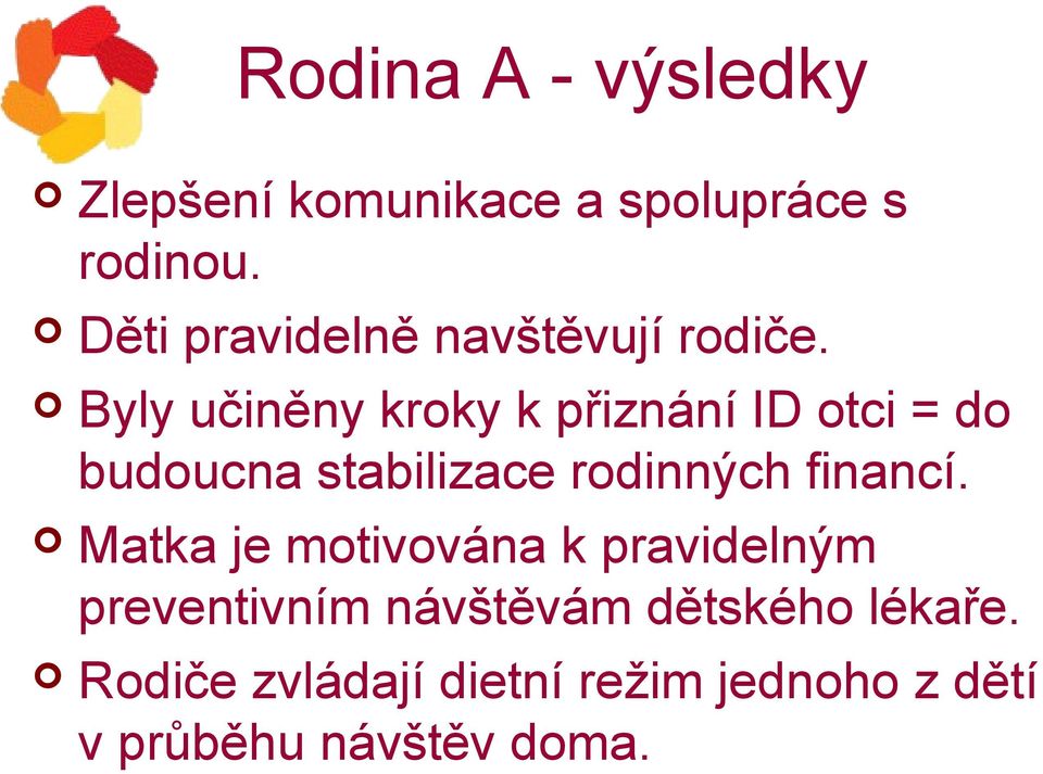 Byly učiněny kroky k přiznání ID otci = do budoucna stabilizace rodinných