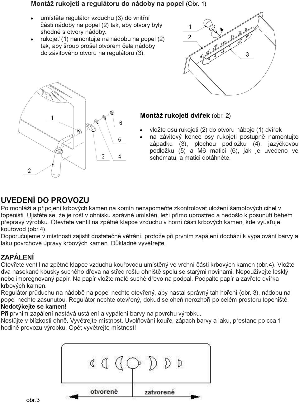 2) vložte osu rukojeti (2) do otvoru náboje (1) dvířek na závitový konec osy rukojeti postupně namontujte západku (3), plochou podložku (4), jazýčkovou podložku (5) a M6 matici (6), jak je uvedeno ve