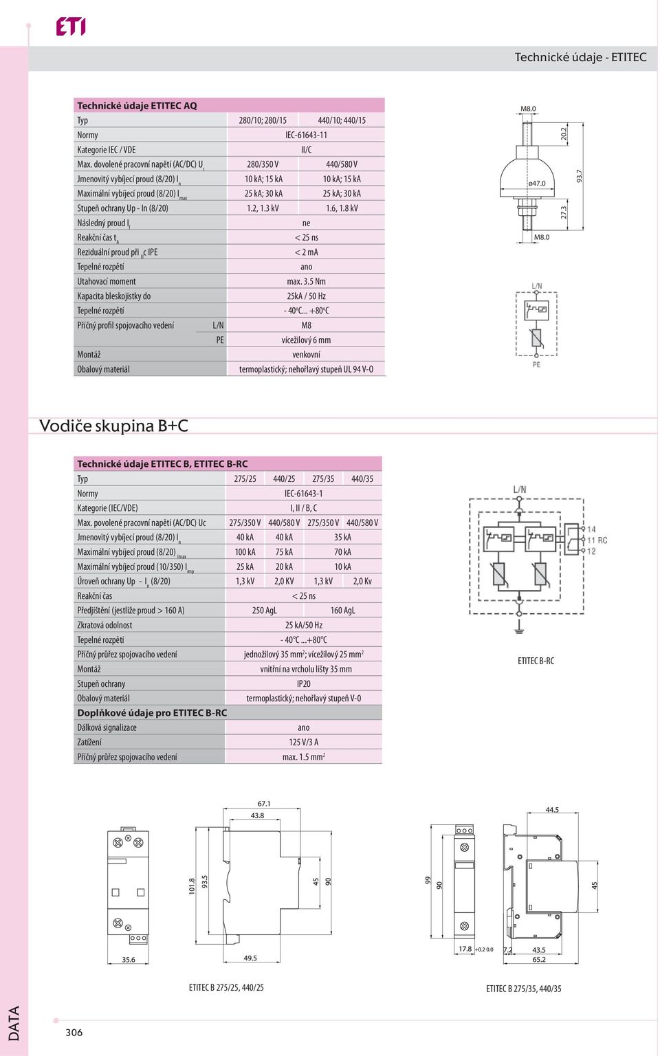 Up - In (8/20) 1.2, 1.3 kv 1.6, 1.8 kv Následný proud I f ne < 25 ns Reziduální proud při U c I < 2 ma max. 3.5 Nm Kapacita bleskojistky do 25kA / 50 Hz - 40 o C.