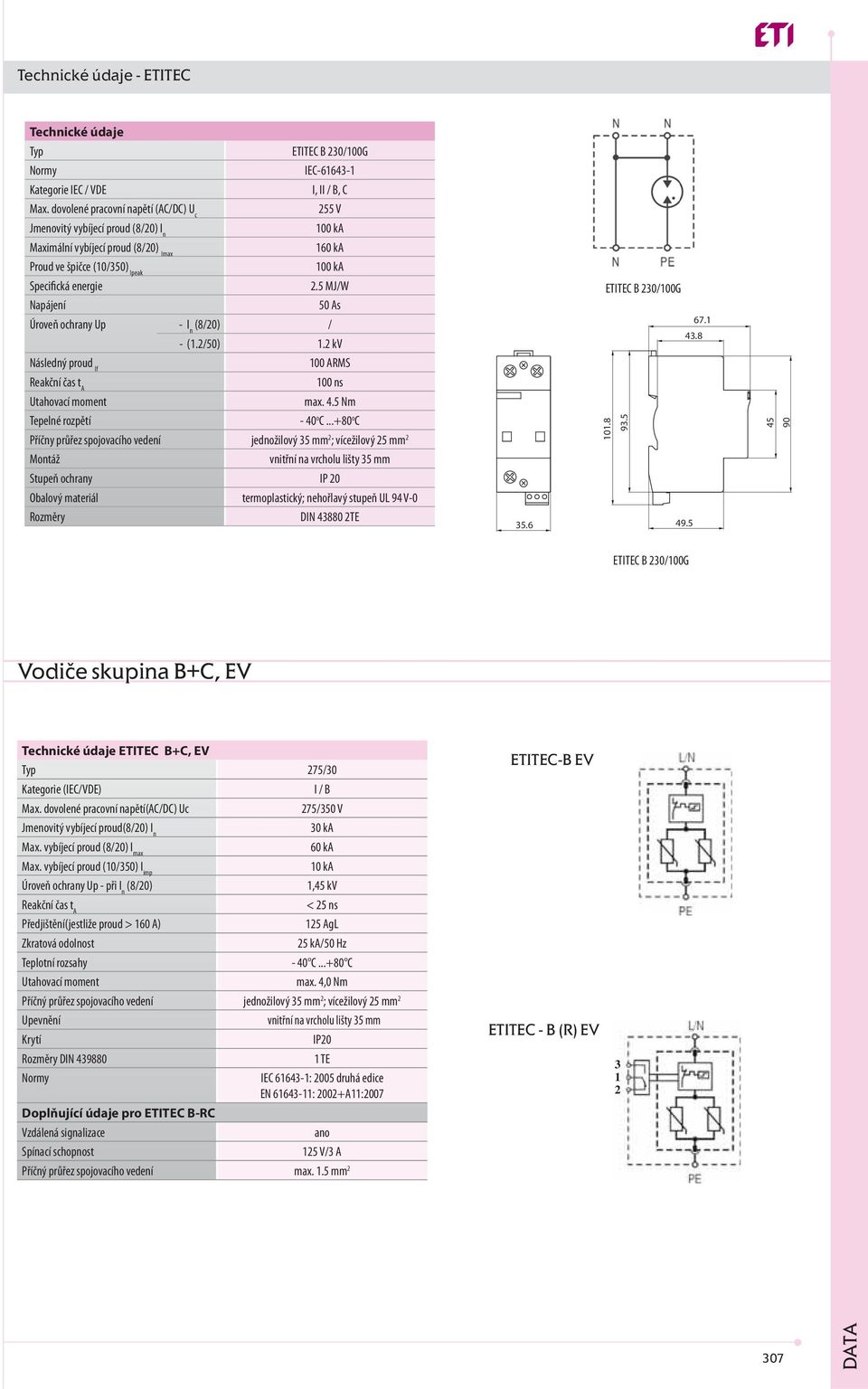 5 MJ/W Napájení 50 As Úroveň ochrany Up - I n (8/20) / - (1.2/50) 1.2 kv Následný proud If 100 ARMS 100 ns max. 4.