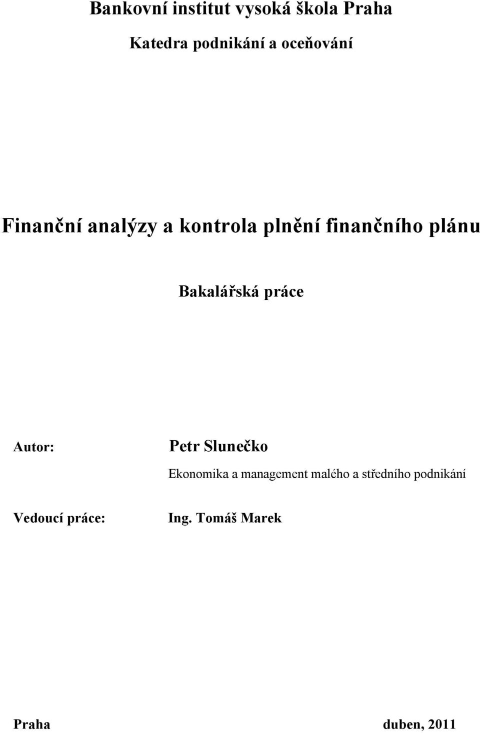 Bakalářská práce Autor: Petr Slunečko Ekonomika a management