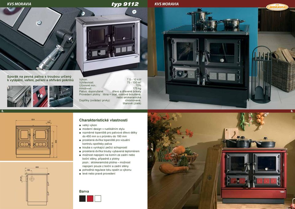 Charakteristické vlastnosti velký výkon moderní design v rustikálním stylu rozměrné topeniště pro palivové dřevo délky do 450 a o průměru do 190 prosklená dvířka topeniště pro vizuální kontrolu