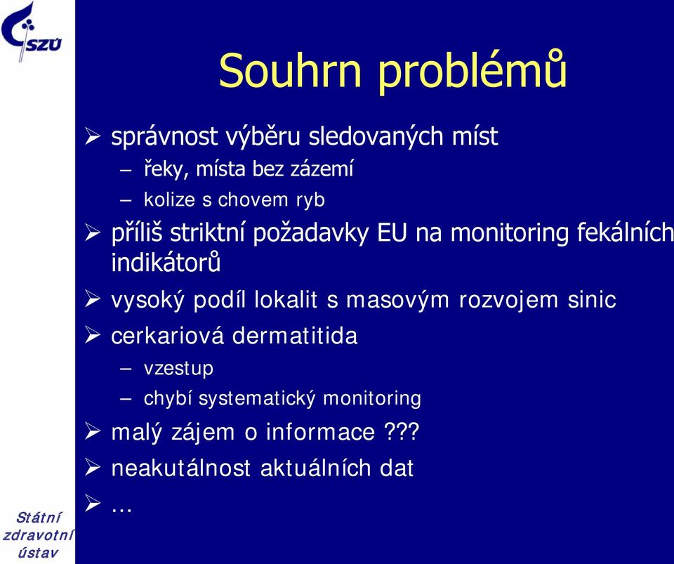 vysoký podíl lokalit s masovým rozvojem sinic cerkariová dermatitida vzestup