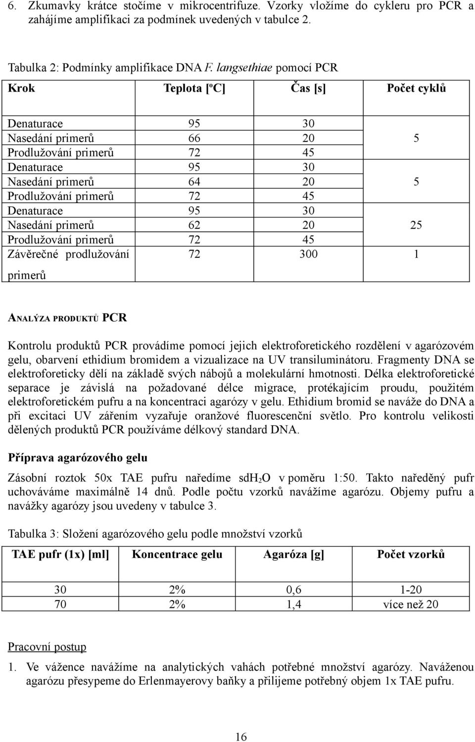 45 Denaturace 95 30 Nasedání primerů 62 20 25 Prodlužování primerů 72 45 Závěrečné prodlužování 72 300 1 primerů ANALÝZA PRODUKTŮ PCR Kontrolu produktů PCR provádíme pomocí jejich elektroforetického