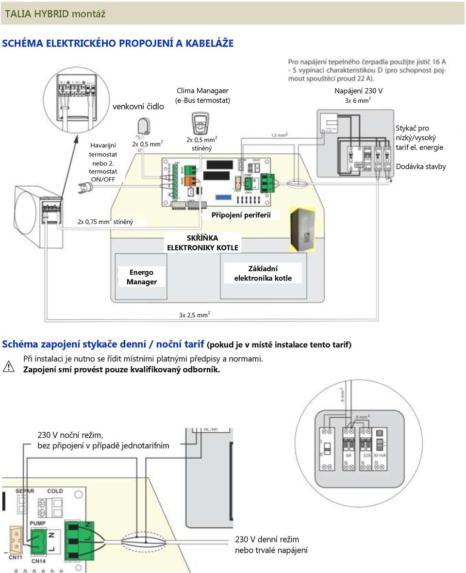 energie Dodávka stavby 2x 0,75 mm 2 stíněný Připojení periferií SKŘÍŇKA ELEKTRONIKY KOTLE Energo Manager Základní elektronika kotle 3x 2,5 mm 2 Schéma zapojení stykače