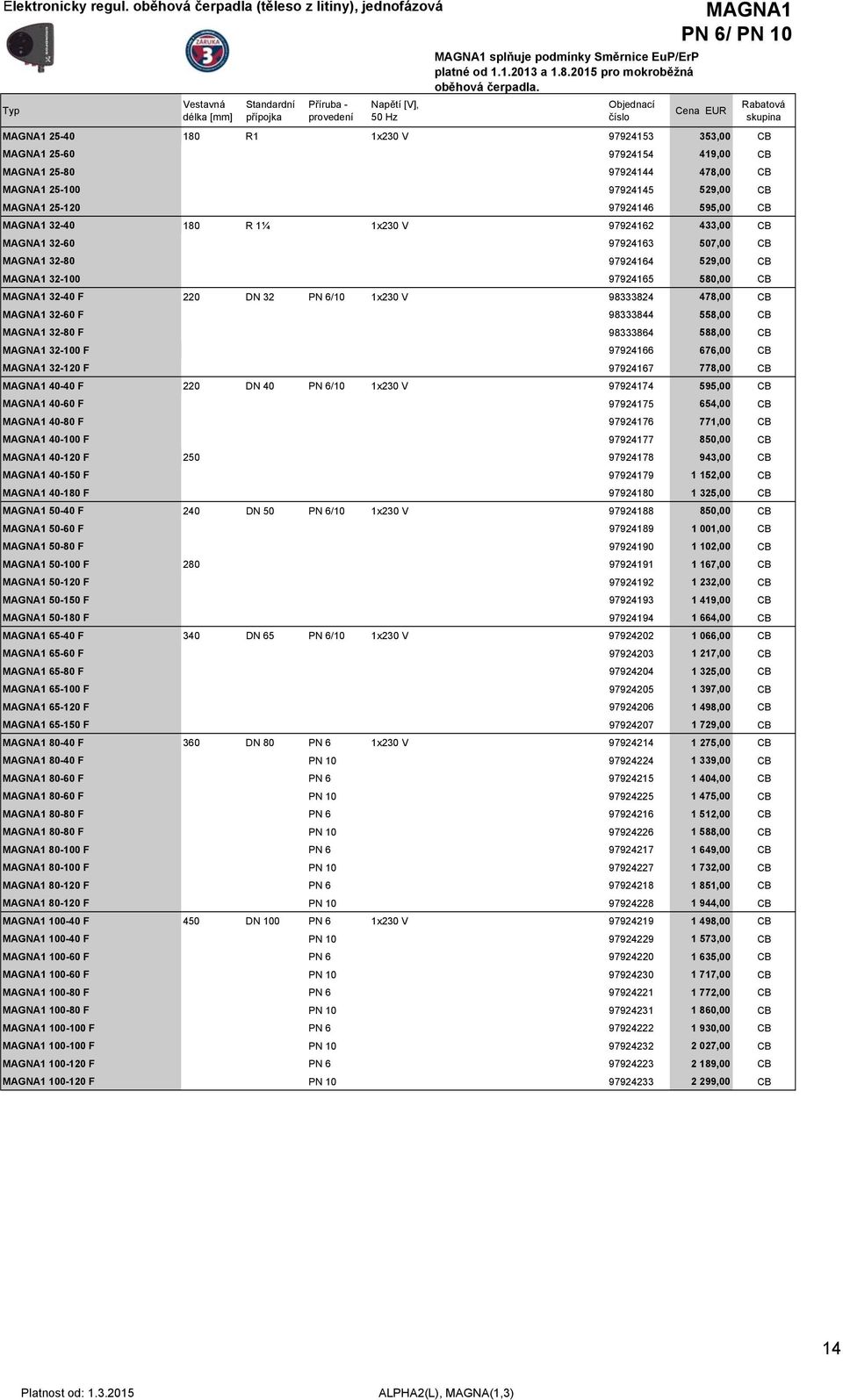 MAGNA1 PN 6/ PN 10 MAGNA1 25-40 180 R1 1x230 V 97924153 353,00 CB MAGNA1 25-60 97924154 419,00 CB MAGNA1 25-80 97924144 478,00 CB MAGNA1 25-100 97924145 529,00 CB MAGNA1 25-120 97924146 595,00 CB