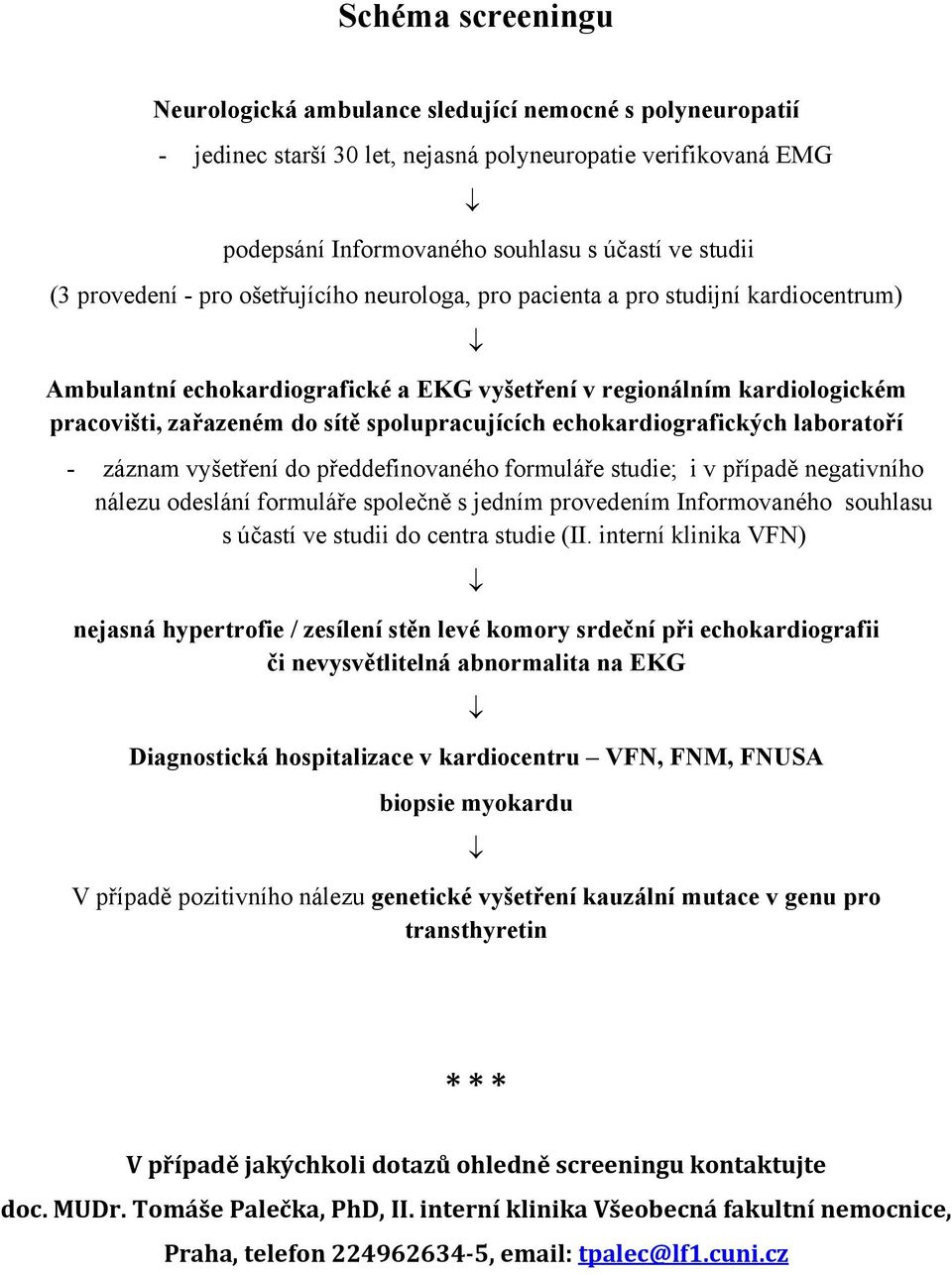 spolupracujících echokardiografických laboratoří - záznam vyšetření do předdefinovaného formuláře studie; i v případě negativního nálezu odeslání formuláře společně s jedním provedením Informovaného