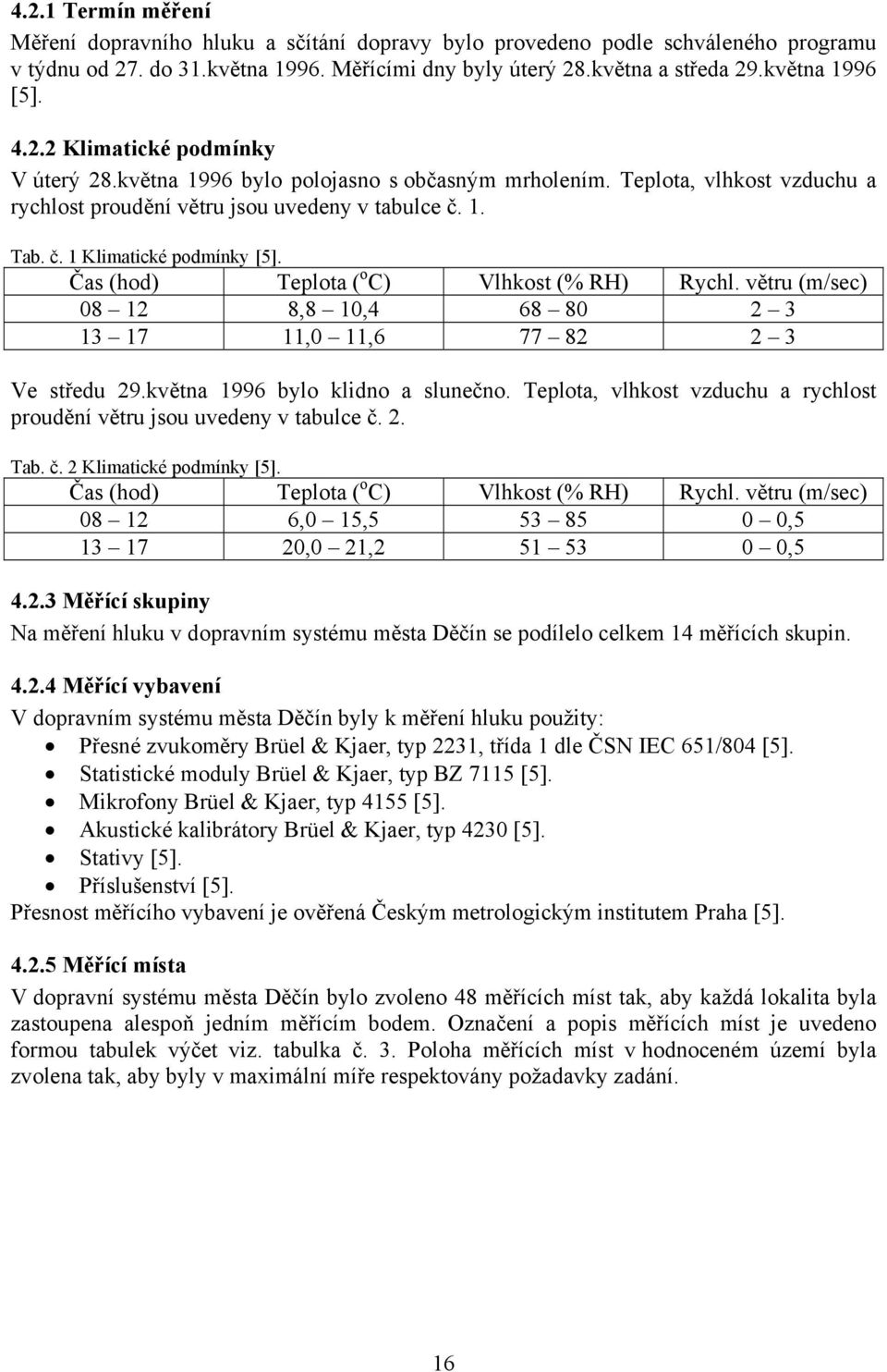 Čas (hod) Teplota ( o C) Vlhkost (% RH) Rychl. větru (m/sec) 08 12 8,8 10,4 68 80 2 3 13 17 11,0 11,6 77 82 2 3 Ve středu 29.května 1996 bylo klidno a slunečno.