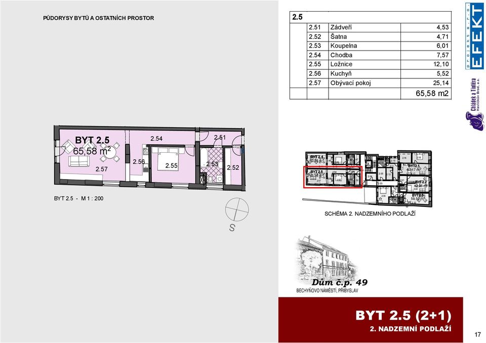 5 - M 1 : 200 2.56 2.54 2.55 2.53 2.51 2.52 BYT 2.4 63,95 m 2 2.43 2.45 2.44 2.42 BYT 2.5 2.54 65,58 m 2 2.56 2.57 2.55 2.46 2.47 2.02 2.41 2.