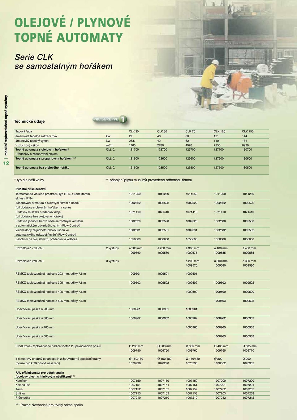 121700 123700 125700 127700 130700 Předehřev a zásobování olejem Topné automaty s propanovým hořákem ** Obj. č.