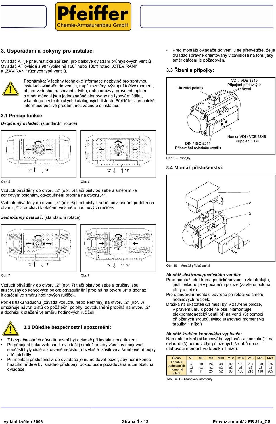 Před montáží ovladače do ventilu se přesvědčte, že je ovladač správně orientovaný v závislosti na tom, jaký směr otáčení je požadován. 3.