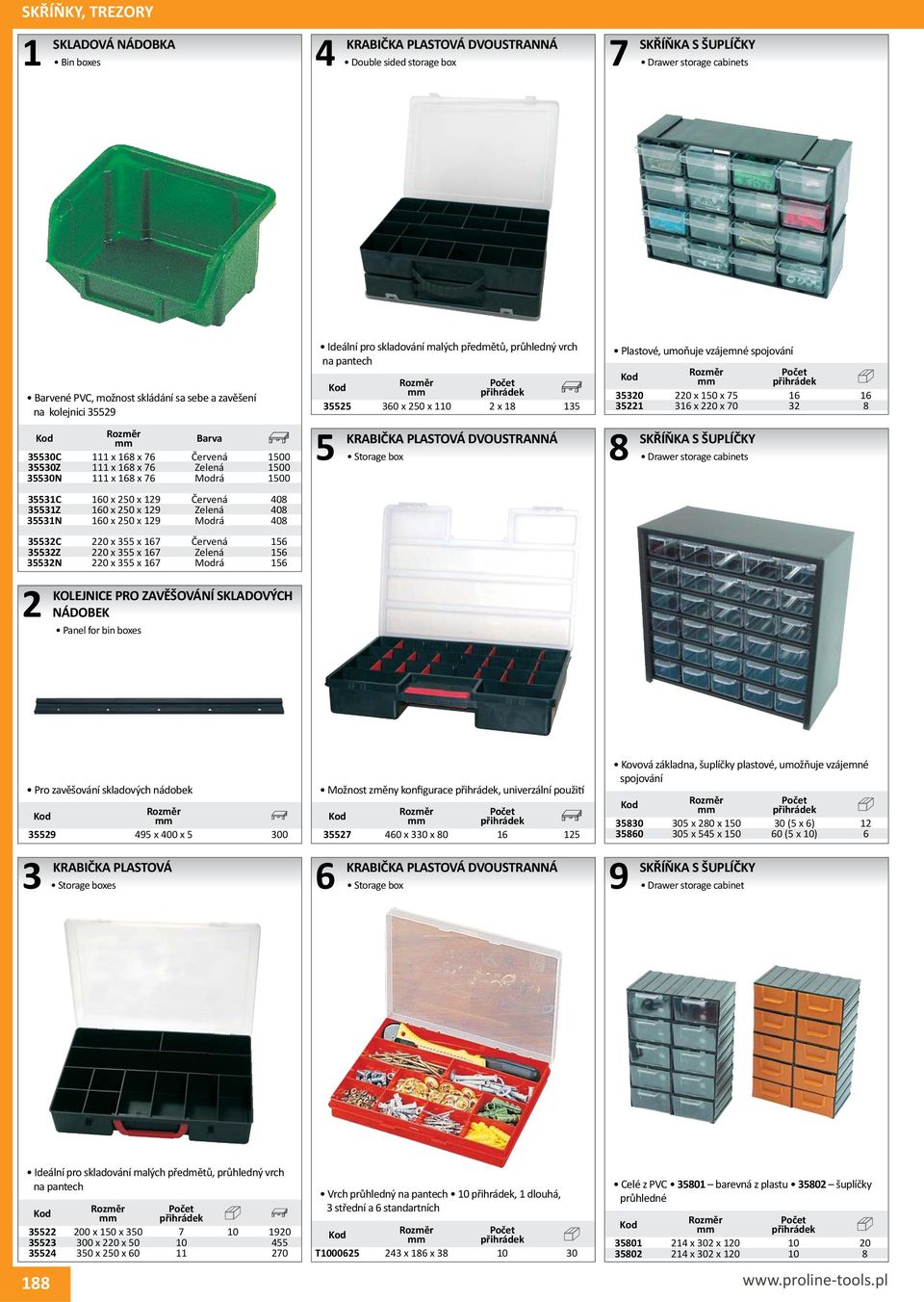 x x 1 Modrá 1 KOLEJNICE PRO ZAVĚŠOVÁNÍ SKLADOVÝCH NÁDOBEK Panel for bin boxes Ideální pro skladování malých předmětů, průhledný vrch na pantech 0 x 0 x 110 x 1 1 KRABIČKA PLASTOVÁ DVOUSTRANNÁ Storage