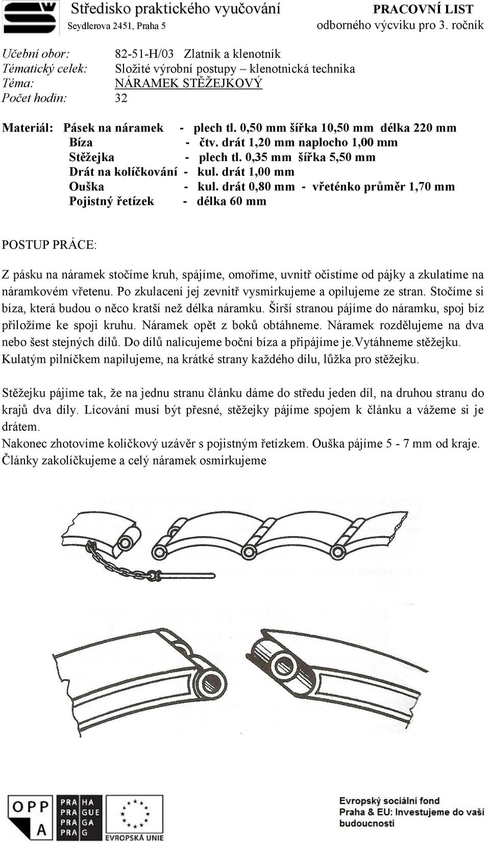 0,50 mm šířka 10,50 mm délka 220 mm Bíza - čtv. drát 1,20 mm naplocho 1,00 mm Stěžejka - plech tl. 0,35 mm šířka 5,50 mm Drát na kolíčkování - kul. drát 1,00 mm Ouška - kul.