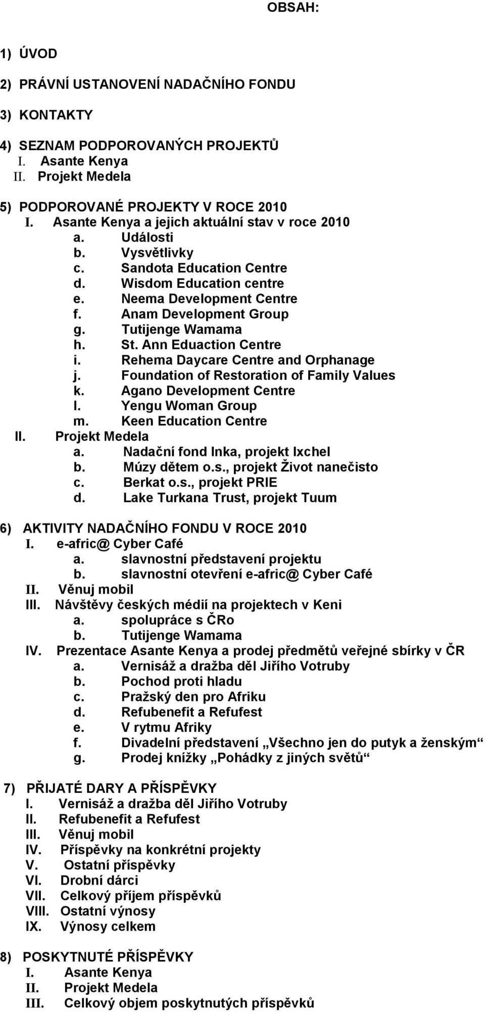 Tutijenge Wamama h. St. Ann Eduaction Centre i. Rehema Daycare Centre and Orphanage j. Foundation of Restoration of Family Values k. Agano Development Centre l. Yengu Woman Group m.