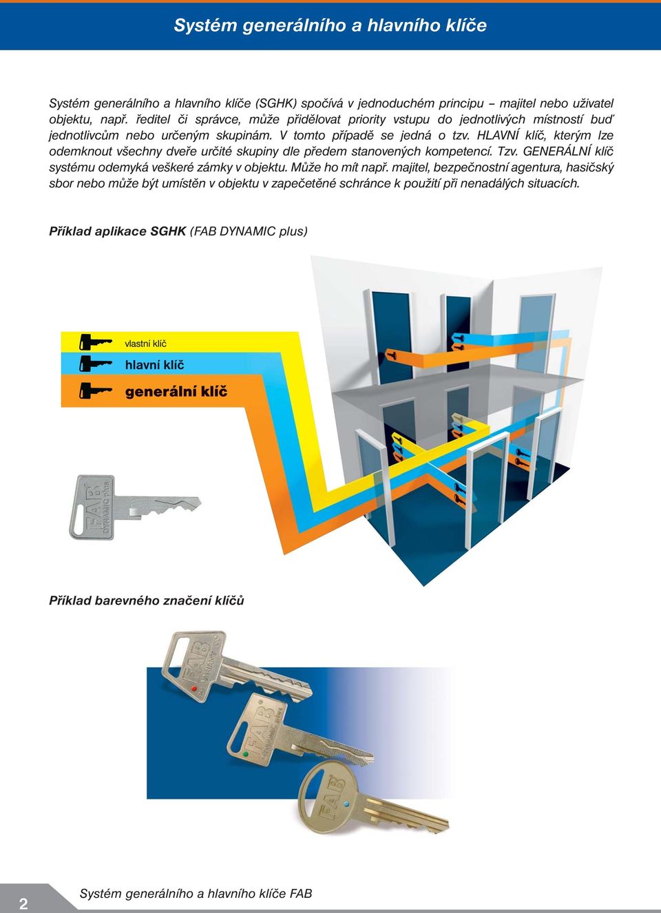 HLAVNÍ klíč, kterým lze odemknout všechny dveře určité skupiny dle předem stanovených kompetencí. Tzv. GENERÁLNÍ klíč systému odemyká veškeré zámky v objektu.