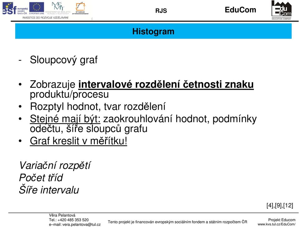 být: zaokrouhlování hodnot, podmínky odečtu, šíře sloupců grafu Graf