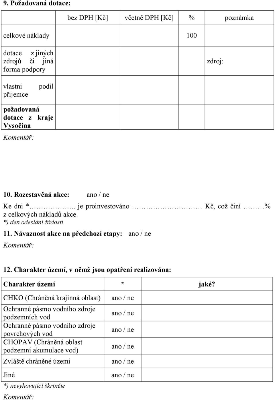 Návaznost akce na předchozí etapy: ano / ne Komentář: 12. Charakter území, v němž jsou opatření realizována: Charakter území * jaké?