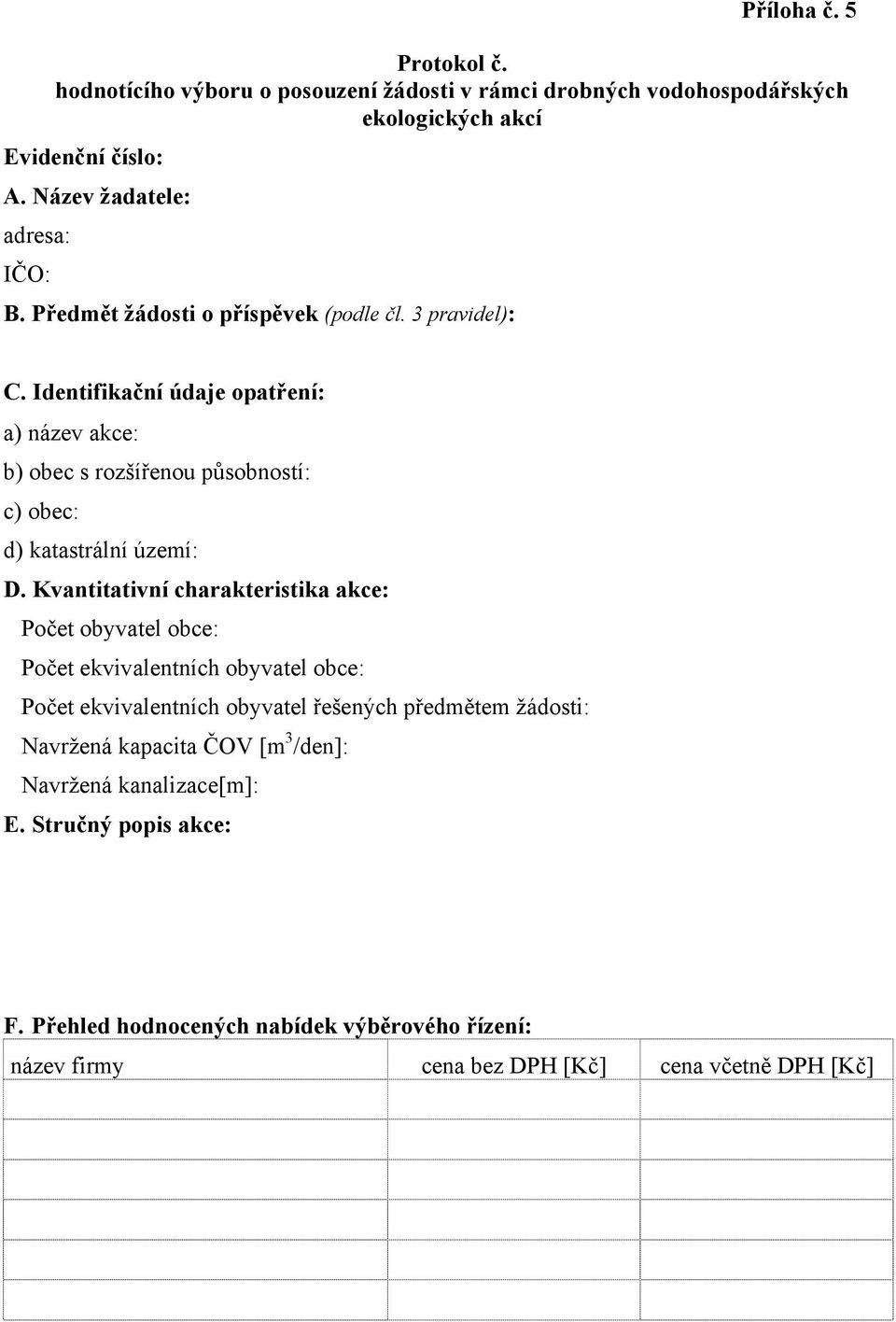 Identifikační údaje opatření: a) název akce: b) obec s rozšířenou působností: c) obec: d) katastrální území: D.