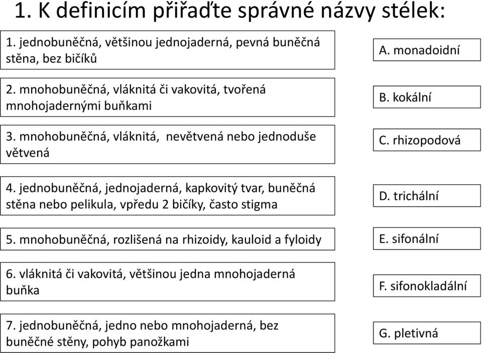 jednobuněčná, jednojaderná, kapkovitý tvar, buněčná stěna nebo pelikula, vpředu 2 bičíky, často stigma 5.